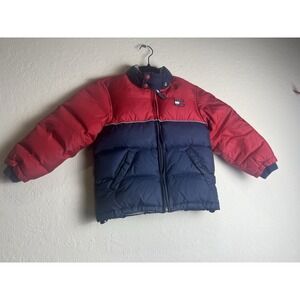 TOMMY HILFIGER Down Puffer Jacket Little Boys Color Block ‎ Size 4T Spell out